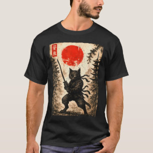 T-shirt Chat Samouraï Japonais Graphique Anime pour Hommes