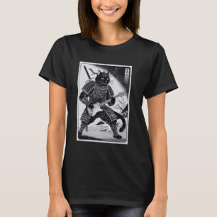 T-shirt Chat Samouraï Japonais Jouant de la Guitare Électr