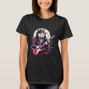 T-shirt Chat Samouraï Japonais Jouant De La Guitare Électr