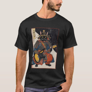 T-shirt Chat Samouraï Japonais Jouant De La Guitare Électr