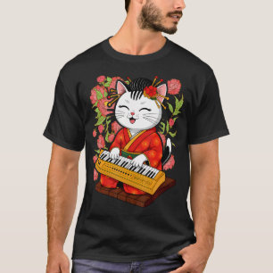 T-shirt Chat Samouraï Japonais Jouant Du