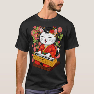 T-shirt Chat Samouraï Japonais Jouant Du