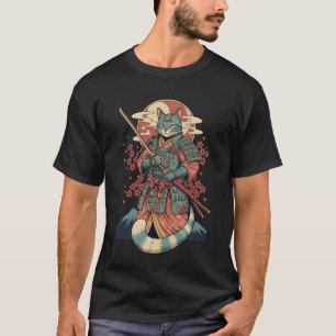 T-shirt Chat Samouraï Katana Anime Japonais Guerrier Enfan