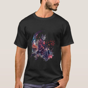 T-shirt Chat Samouraï Lune Art Japonais Chat Ninja Japonai