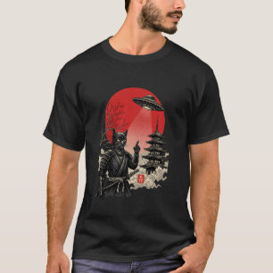 T-shirt Chat Samouraï Ninja avec Katana Anime Japonais Enf