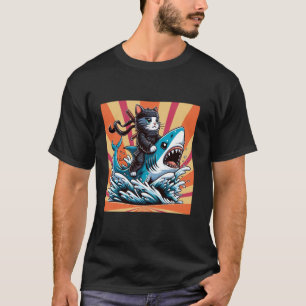 T-shirt Chat Samouraï Rétro Ninja Chat Japonais Requin Kan