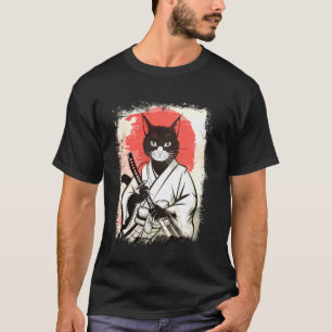 T-shirt Chat Samouraï Style d'Art Japonais Ninja Vintage S