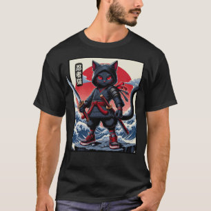T-shirt Chat Samurai noir mignon