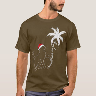 T-shirt Chat Santa Chapeau Noël En Juillet Tropical Été Va