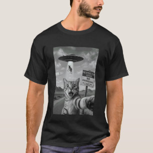 T-shirt Chat selfie avec enlèvement d'alien UFO drôle vach