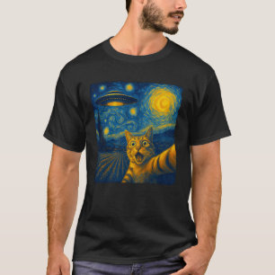 T-shirt Chat selfie avec UFO Chats Nuit étoilée Van Gogh H