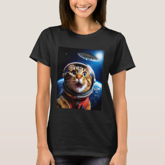 T-shirt Chat selfie avec UFO drôle d'espace galaxie graphi