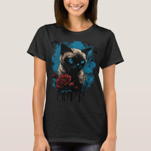 T-shirt Chat siamois avec rose rouge