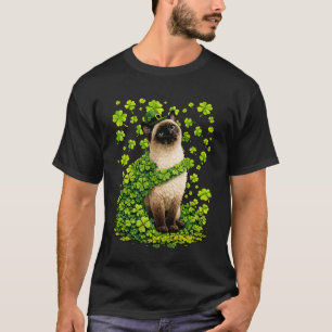 T-shirt Chat siamois chanceux avec trèfles Shamrocks St Pa