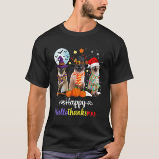 T-shirt Chat siamois Halloween Joyeux Noël Heureux Hallot