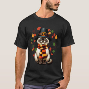 T-shirt Chat siamois Pèlerin Action de grâce automne Dinde