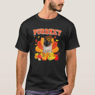 T-shirt Chat siamois Purrkey Urkey Hanksgiving automne cit