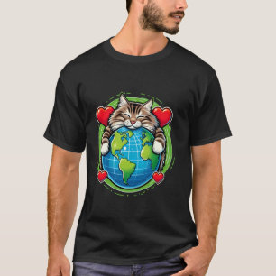 T-shirt Chat Sibérien Noir Brun Jour de la Terre Câlin Amo