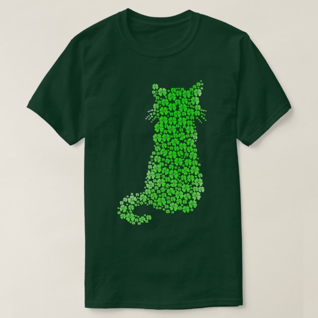 T-shirt Chat Silhouette Shamrock Jour de la Saint Patrick  (Design devant)