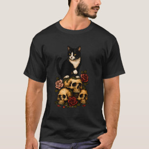 T-shirt Chat Smoking de la Crypte – Roses et Crânes