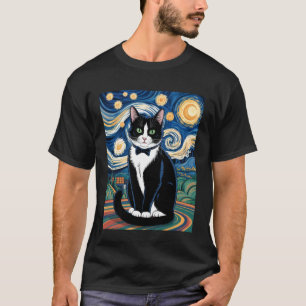 T-shirt Chat Smoking en Style Artistique Ciel Étoilé pour