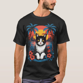 T-shirt Chat Smoking Hawaiian Été Tropical Plage