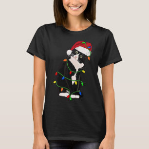 T-shirt Chat Smoking Meow Santa Tuxie Lumières de l'Arbre