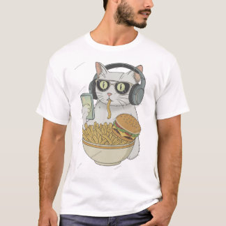 T-shirt Chat snack cool avec casque .