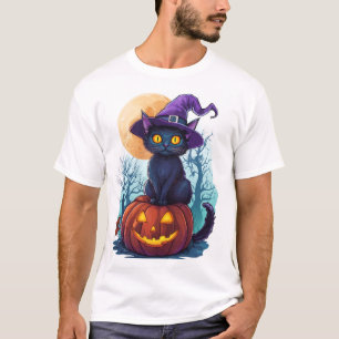 T-shirt Chat sorcier sur une citrouille