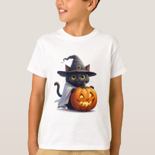 T-shirt Chat Sorcière Avec Thème Halloween de Citrouille �