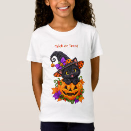 T-Shirt Chat sorcière noir dans citrouille d'Halloween per