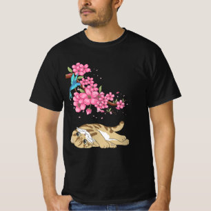 T-shirt Chat sous Cherry Blossom Cute Japonaise Kawaii Cha
