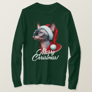 T-shirt Chat Sphynx à Santa Hat Noël