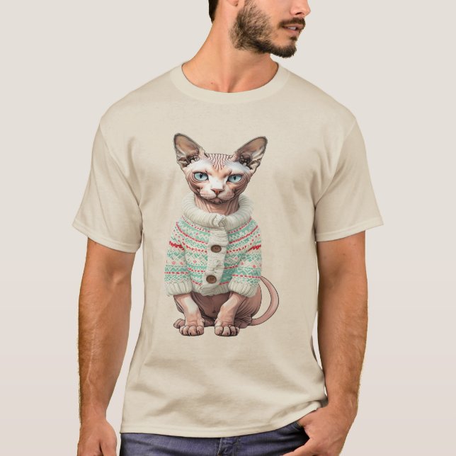 T-shirt Chat Sphynx en Chandail d'hiver confortable - Cade (Devant)