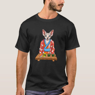 T-shirt Chat Sphynx Japonais Mère de Chat Kimono Sushi Cha