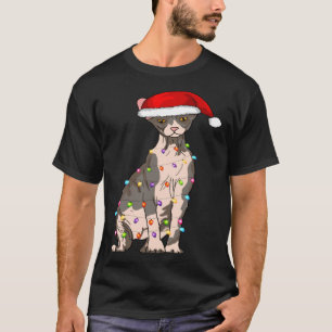 T-shirt Chat Sphynx Noël Chapeau de Père Noël Lumières de