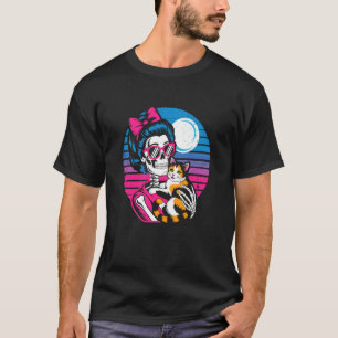 T-shirt Chat squelette crâne Kitty Halloween vintage femme