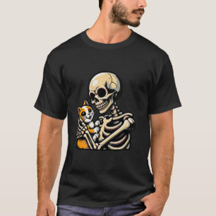 T-shirt Chat squelette drôle graphique crâne Kitty Chat mi