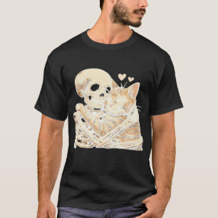 T-shirt Chat squelette embrassant Halloween amateur de cha
