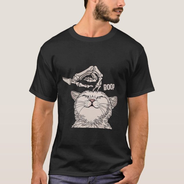 T-shirt Chat Squelette Halloween Poêle Femmes Animaux Femm (Devant)