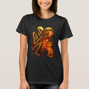 T-shirt Chat squelette Lune Nuit Halloween Drôle Mignon Ho