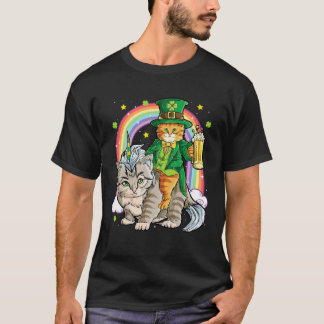 T-shirt Chat St Patricks Day Leprechaun Chevauchant Catico