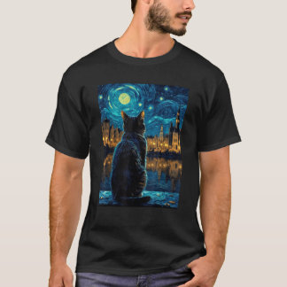 T-shirt Chat Starry Nuit Van Gogh Cadeau Pour Chat Maman C
