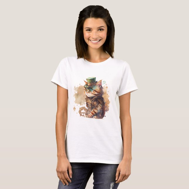 T-shirt Chat Steampunk Adorable et mignonne (Devant entier)