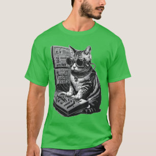 T-shirt Chat Steampunk jouant du synthétiseur Synth Kitten