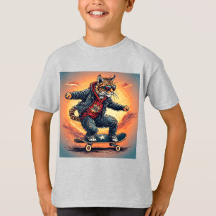 T-shirt Chat stylé en skateboard