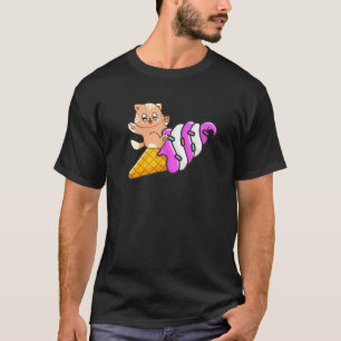 T-shirt Chat Sur Crème De Glace Cône Chat Vacances Été