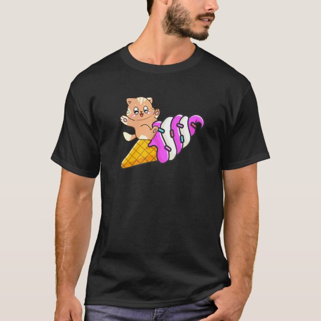 T-shirt Chat Sur Crème De Glace Cône Chat Vacances Été (Devant)