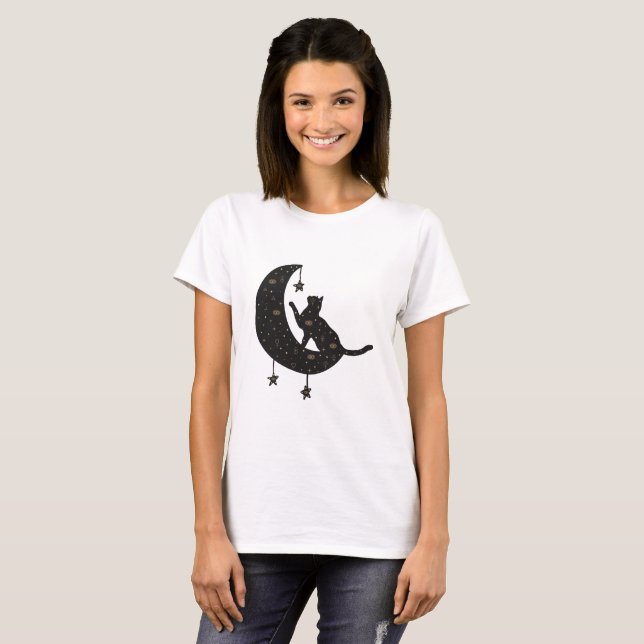 T-shirt Chat sur la lune céleste (Devant entier)