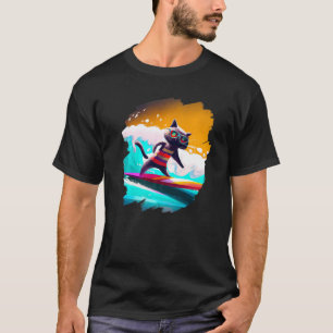 T-shirt Chat Surfant Cavalier de Surf Océan Artistique Coo